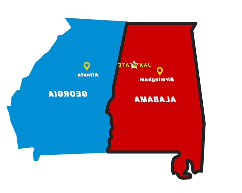 阿拉巴马州和乔治亚州地图, 与欧洲杯买球软件合作, 伯明翰, 亚特兰大标志着